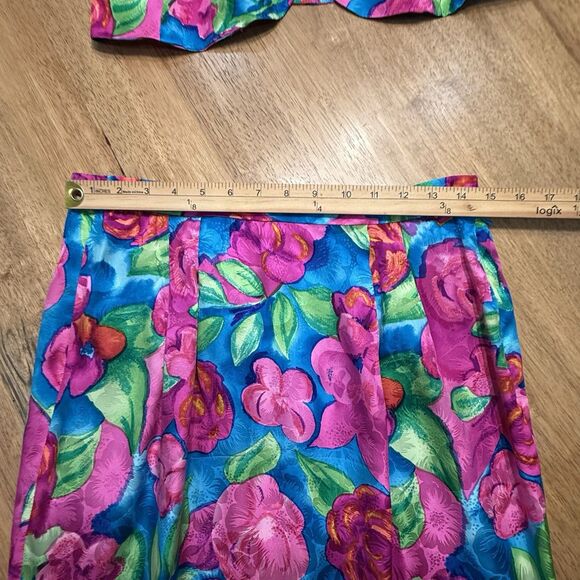 Vtg Adrianna Papell Silk Skirt Top 2 pc Set Sz 8 pink floral Maximalist Wow 90s - Picture 10 of 16